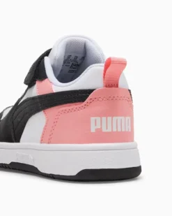 PUMA -  SNEAKERS KIDS REBOUND V6 LO BIANCA CON DETTAGLI NERI E ROSA PESCA DAL 28 AL 35,  397419-24