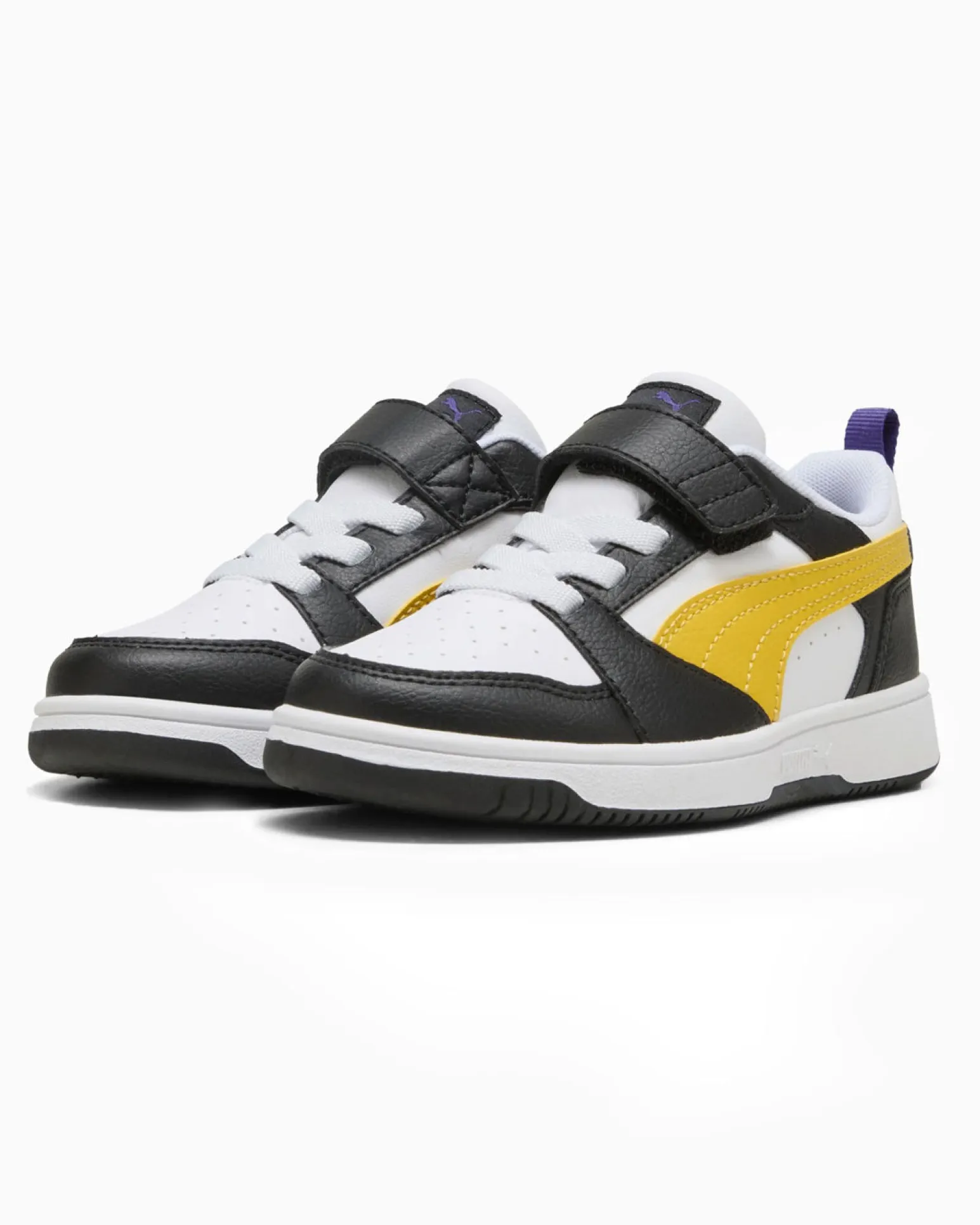 PUMA - SNEAKERS KIDS REBOUND V6 LO BIANCA CON DETTAGLI NERI E GIALLI DAL 28 AL 35, 397419-23