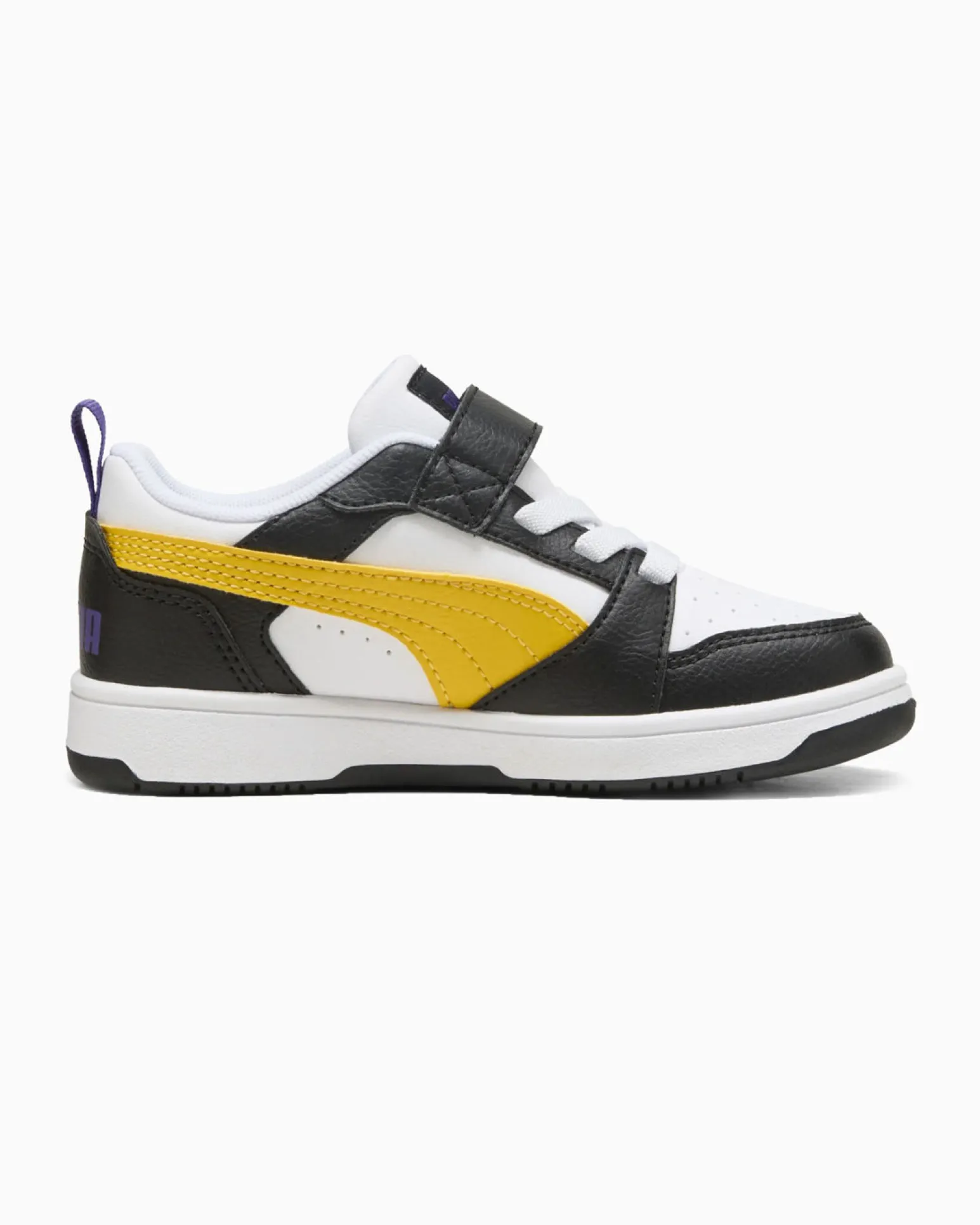 PUMA - SNEAKERS KIDS REBOUND V6 LO BIANCA CON DETTAGLI NERI E GIALLI DAL 28 AL 35, 397419-23