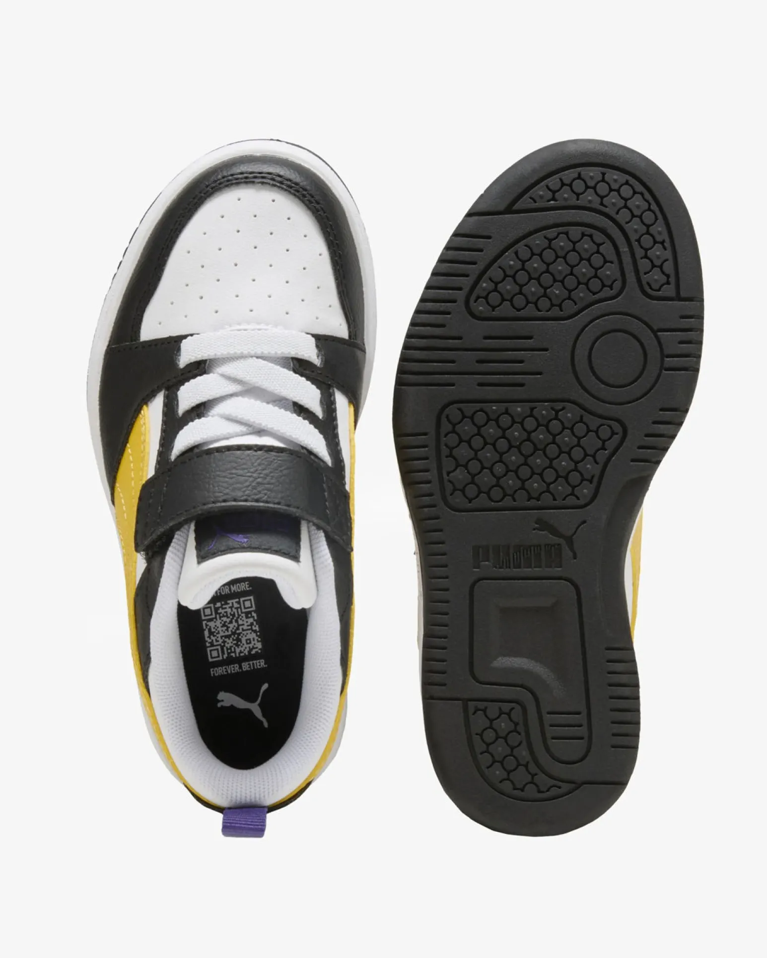PUMA - SNEAKERS KIDS REBOUND V6 LO BIANCA CON DETTAGLI NERI E GIALLI DAL 28 AL 35, 397419-23