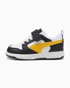 PUMA - SNEAKERS KIDS REBOUND V6 LO AC+TD BIANCHE CON DETTAGLI NERI E GIALLE  DAL 20 AL 27, 397420-23