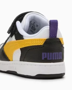PUMA - SNEAKERS KIDS REBOUND V6 LO AC+TD BIANCHE CON DETTAGLI NERI E GIALLE  DAL 20 AL 27, 397420-23