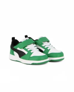 PUMA - SNEAKERS KIDS REBOUND V6 LO AC+TD VERDI CON DETTAGLI BIANCHI E NERI DAL 20 AL 27, 397420-05