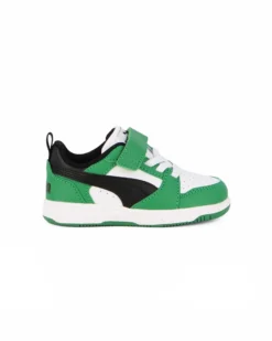PUMA - SNEAKERS KIDS REBOUND V6 LO AC+TD VERDI CON DETTAGLI BIANCHI E NERI DAL 20 AL 27, 397420-05