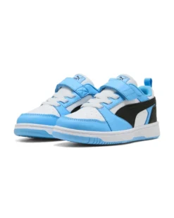 PUMA -  SNEAKERS KIDS REBOUND V6 LO CELESTE CON DETTAGLI NERI E BIANCHI DAL 28 AL 35,  397419-34