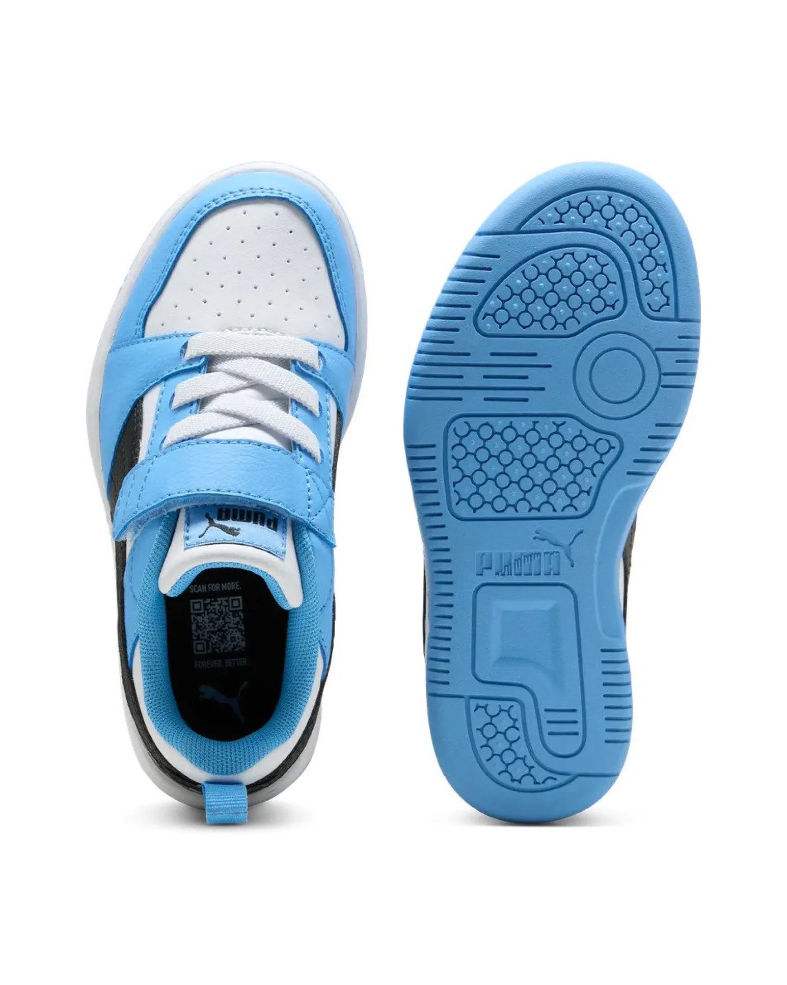 PUMA - SNEAKERS KIDS REBOUND V6 LO CELESTE CON DETTAGLI NERI E BIANCHI DAL 28 AL 35, 397419-34