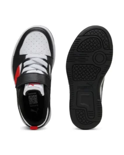 PUMA -  SNEAKERS KIDS REBOUND V6 LO BIANCA CON DETTAGLI NERI E ROSSI DAL 28 AL 35,  397419-04