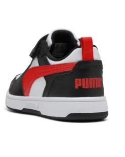 PUMA -  SNEAKERS KIDS REBOUND V6 LO BIANCA CON DETTAGLI NERI E ROSSI DAL 28 AL 35,  397419-04