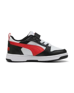 PUMA -  SNEAKERS KIDS REBOUND V6 LO BIANCA CON DETTAGLI NERI E ROSSI DAL 28 AL 35,  397419-04