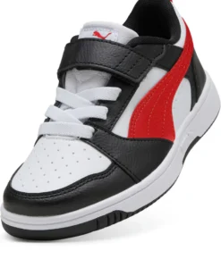 PUMA -  SNEAKERS KIDS REBOUND V6 LO BIANCA CON DETTAGLI NERI E ROSSI DAL 28 AL 35,  397419-04