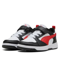 PUMA -  SNEAKERS KIDS REBOUND V6 LO BIANCA CON DETTAGLI NERI E ROSSI DAL 28 AL 35,  397419-04