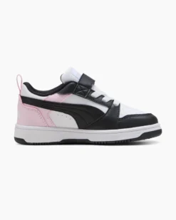 PUMA -  SNEAKERS KIDS REBOUND V6 LO BIANCA CON DETTAGLI NERI E ROSA DAL 28 AL 35,  397419-37