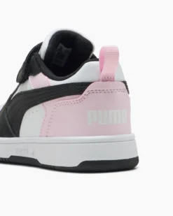 PUMA -  SNEAKERS KIDS REBOUND V6 LO BIANCA CON DETTAGLI NERI E ROSA DAL 28 AL 35,  397419-37
