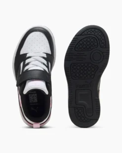 PUMA -  SNEAKERS KIDS REBOUND V6 LO BIANCA CON DETTAGLI NERI E ROSA DAL 28 AL 35,  397419-37