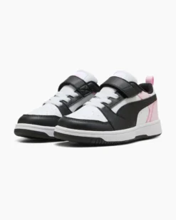 PUMA -  SNEAKERS KIDS REBOUND V6 LO BIANCA CON DETTAGLI NERI E ROSA DAL 28 AL 35,  397419-37