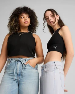 PUMA- Top nero WARDROBE ESS ribbed crop da donna - 629765-01