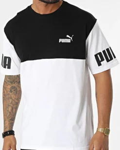 PUMA - T-SHIRT BIANCA E NERA POWER COLORBLOCK TEE   DA UOMO 693576-02