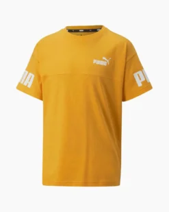 PUMA - T shirt da bambino gialla con logo bianco