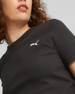 PUMA - T shirt da donna girocollo nera con logo bianco slim fit