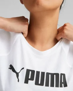 PUMA - T-shirt da donna girocollo bianca con logo nero
