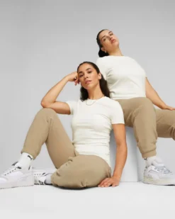 PUMA - T shirt da donna slim fit a coste bianca con logo bianco