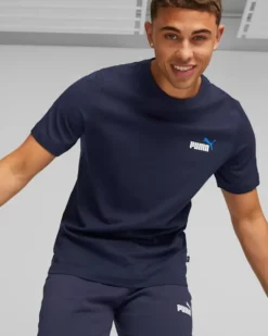 PUMA - T shirt da uomo blu con logo bianco e azzurro