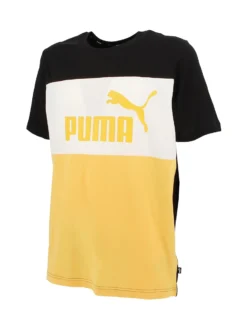 PUMA - T shirt da uomo gialla e nera in cotone con dettagli bianchi