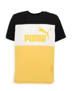 PUMA - T shirt da uomo gialla e nera in cotone con dettagli bianchi