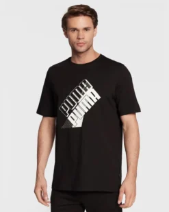 PUMA - T shirt da uomo nera con logo bianco