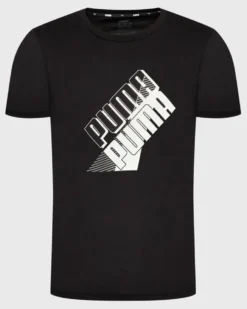 PUMA - T shirt da uomo nera con logo bianco