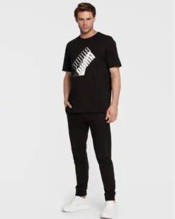 PUMA - T shirt da uomo nera con logo bianco