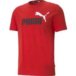 PUMA - T shirt da uomo rossa in cotone con logo nero e bianco