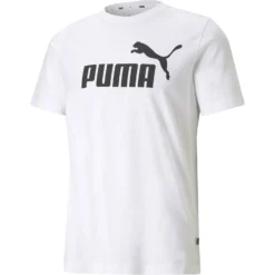 PUMA - T shirt girocollo da uomo bianca in cotone con logo nero