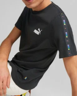 PUMA - T shirt girocollo da uomo nera con stampa logo laterale colorata
