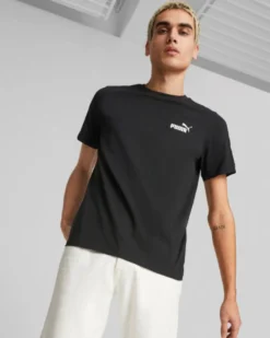 PUMA - T shirt girocollo da uomo nera con stampa logo laterale colorata