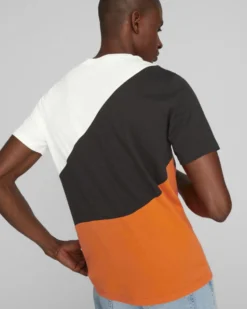 PUMA - T shirt girocollo da uomo bianca nera e arancione in cotone con logo nero