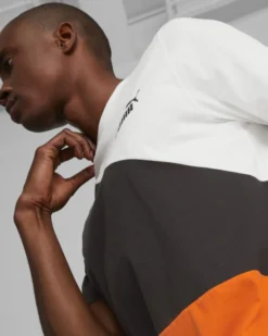 PUMA - T shirt girocollo da uomo bianca nera e arancione in cotone con logo nero