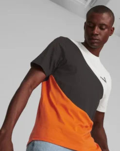 PUMA - T shirt girocollo da uomo bianca nera e arancione in cotone con logo nero