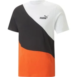 PUMA - T shirt girocollo da uomo bianca nera e arancione in cotone con logo nero