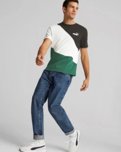 PUMA - T shirt girocollo da uomo nera bianca e verde in cotone con logo bianco