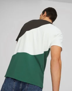 PUMA - T shirt girocollo da uomo nera bianca e verde in cotone con logo bianco