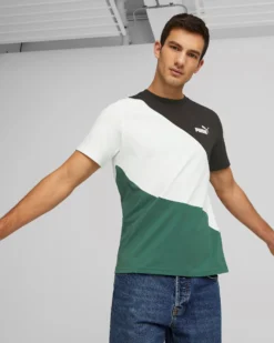 PUMA - T shirt girocollo da uomo nera bianca e verde in cotone con logo bianco