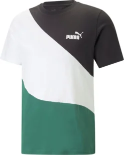 PUMA - T shirt girocollo da uomo nera bianca e verde in cotone con logo bianco