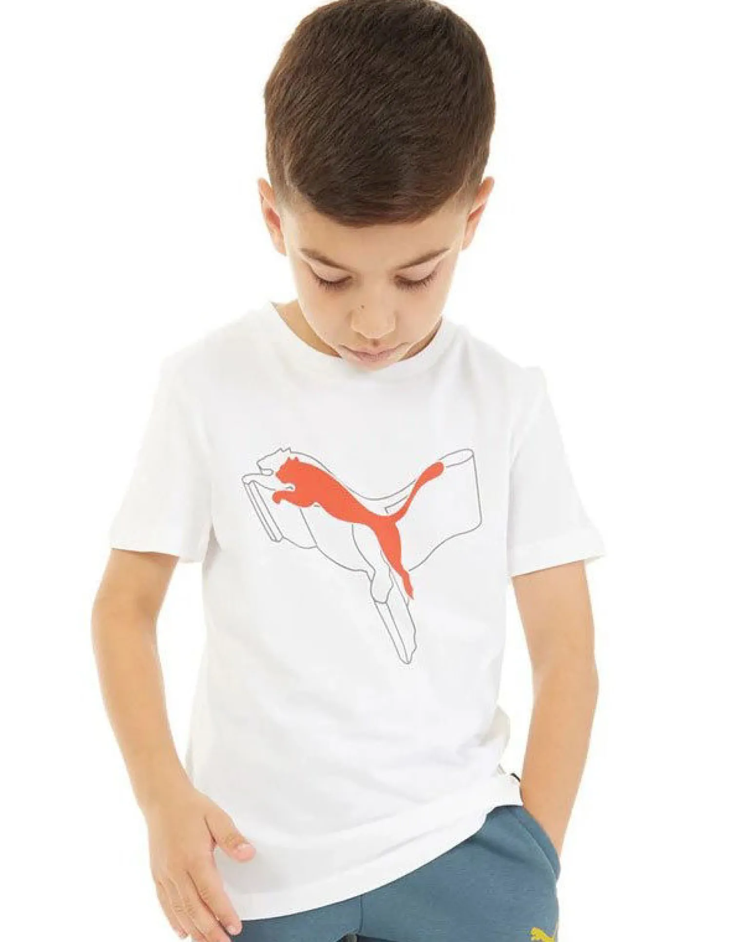 PUMA - T-SHIRT JUNIOR ( 7-16 ANNI) BIANCA ESSENTIAL +LOGO ROSSO - 681841-02