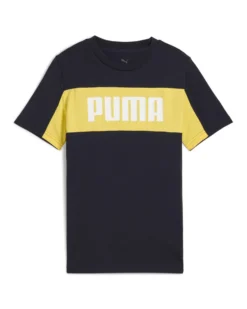 PUMA - T-SHIRT JUNIOR ( 7-16 ANNI) MEZZA MANICA BLU E GIALLA ESSENTIAL BLOCK TEE, 685818-16