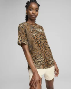 PUMA - T-SHIRT MARRONE, NERO E   BEIGE  ESSENTIALS GRAPHIC ANIMAL RELAXED DA DONNA,  688533-63
