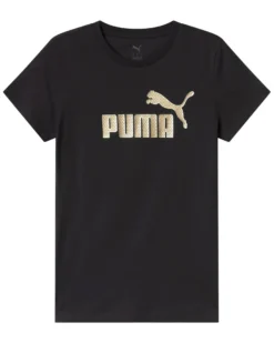 PUMA - T-SHIRT MEZZA MANICA NERA ESSENTIAL + TEXTURED FOIL BIG LOGO DA DONNA, 692160-01