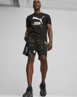 PUMA - T-shirt nera da uomo con stampa logo lime