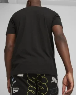 PUMA - T-shirt nera da uomo con stampa logo lime