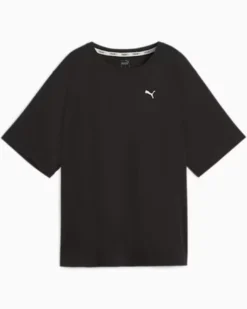 PUMA - T shirt relaxed fit nera da donna in tessuto traspirante con stampa logo posteriore